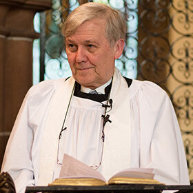 Reverend David Chester, in the pulpit, delivering a sermon